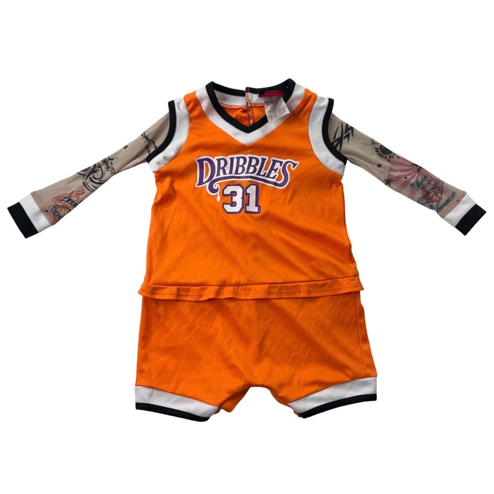 InCharacter Double Dribble Tattoo Sleeve Basketball Costume Romper Orange Large
